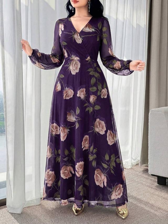 floral print long sleeve wrap dress