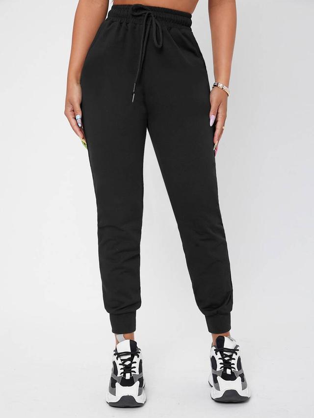 solid black drawstring waist petite sweatpants