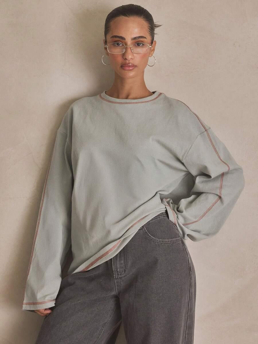 musera washed oversized long sleeve top
