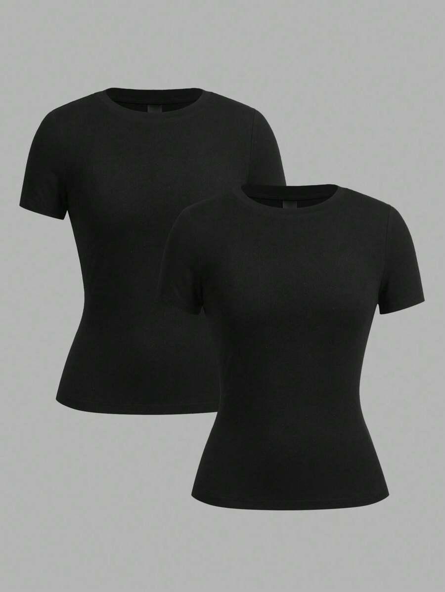 black minimalist crew neck short sleeve basic tee