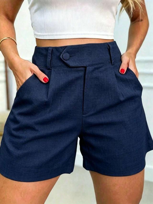 women's solid navy minimalist everyday shorts