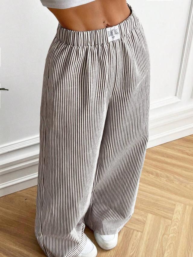 brown and white striped woven casual pants