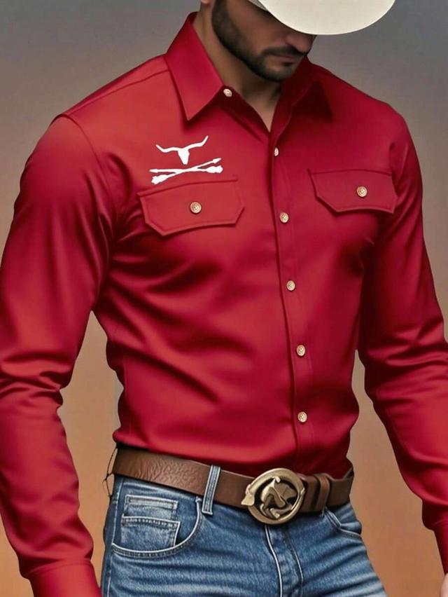 red western-style floral heat-transfer long-sleeve shirt
