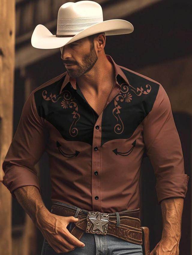 manfinity nomadique brown western shirt with floral yoke