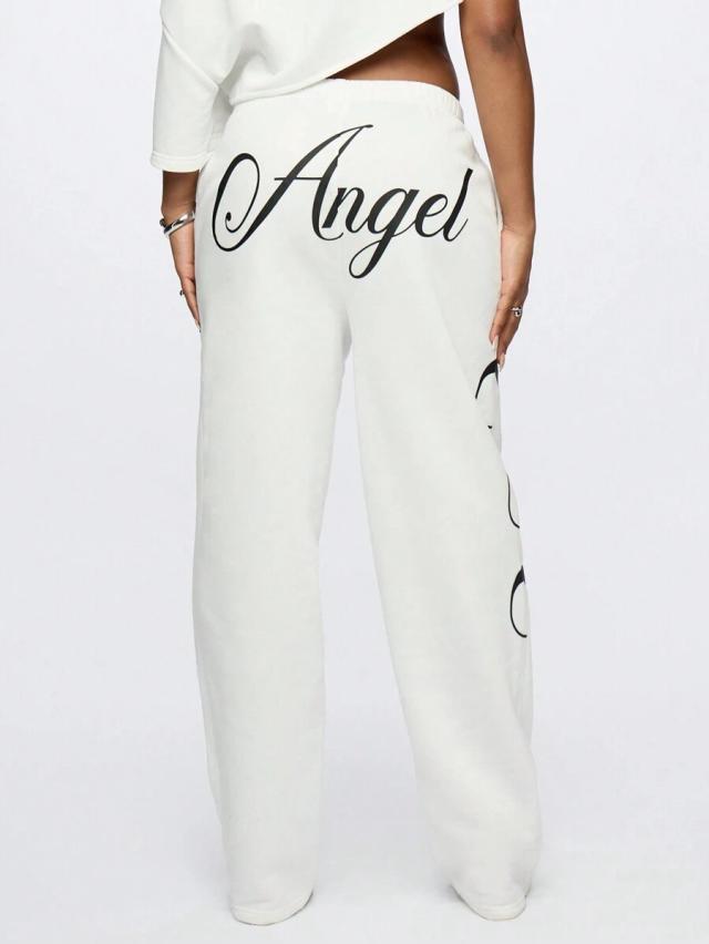 white angel print cozy jogger sweatpants