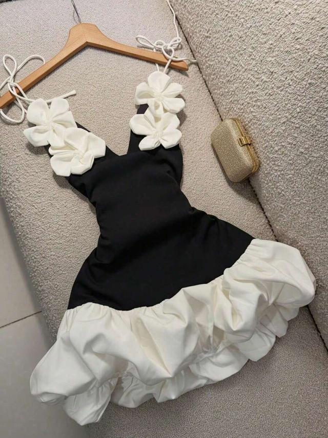 black and white floral camisole peplum dress