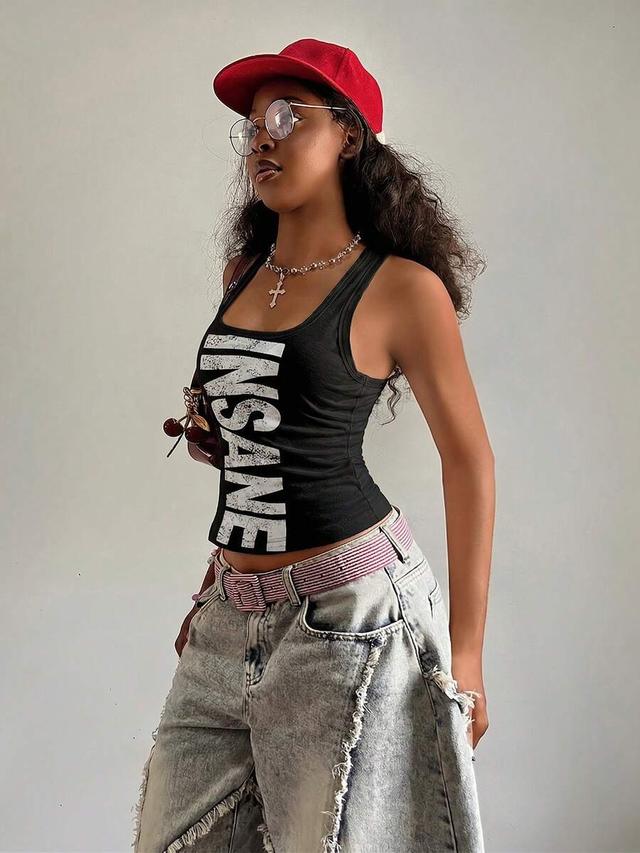 women's u-neck wasteland style printed fitted tank top