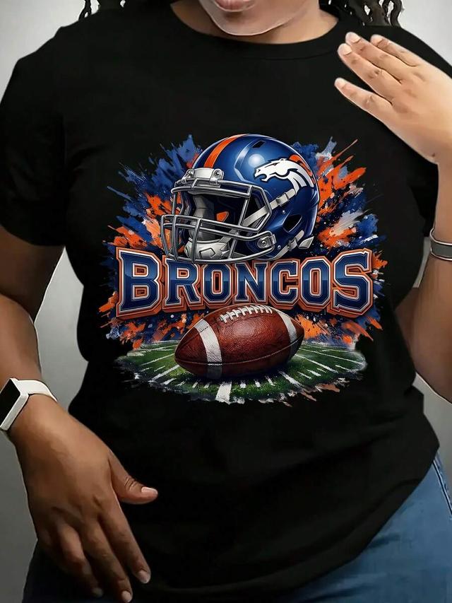 black cotton graphic print broncos football t-shirt