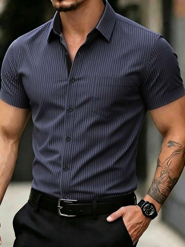 men's navy striped short sleeve commuter shirt