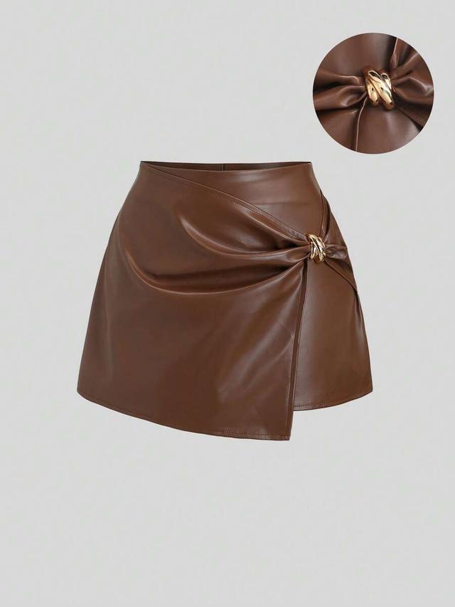 elegant winter espresso brown faux leather mini skirt