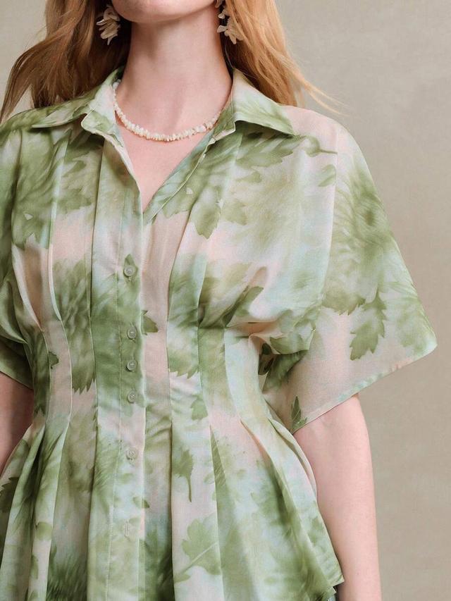 green floral print cinched waist batwing blouse