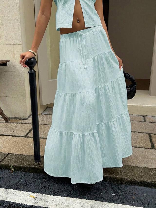 light blue casual tiered cake maxi skirt