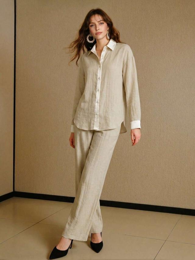 solid color linen-like bamboo satin elegant trousers