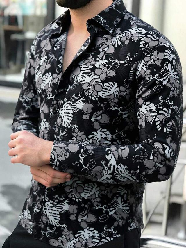 floral tropical print single-breasted long sleeve shirt