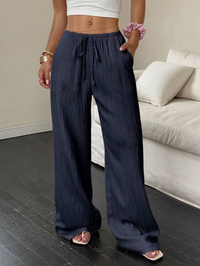navy blue casual loose wide leg trousers