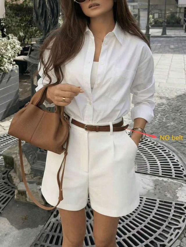 solid white tailored office suit shorts