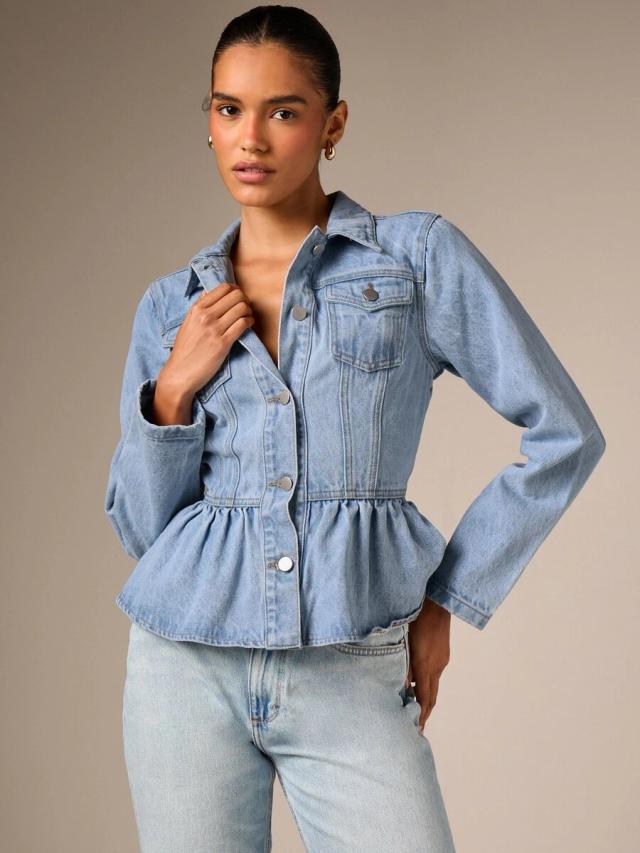aiirz light wash denim peplum jacket