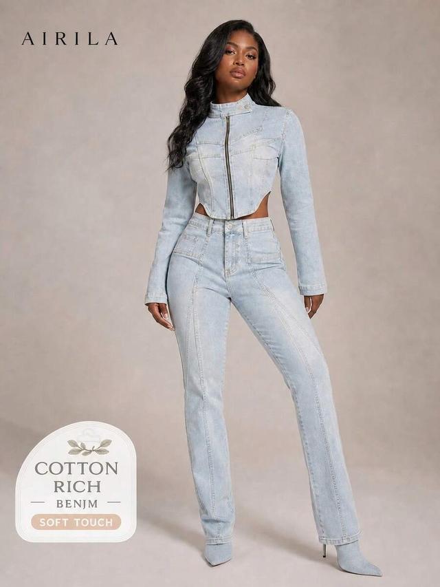 women's elegant washed denim straight leg pants