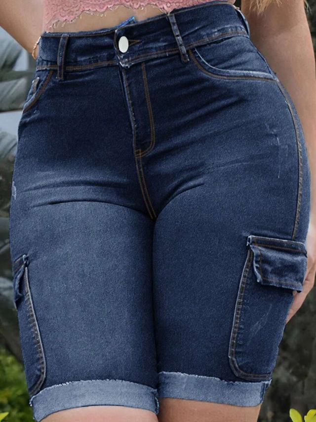women's cargo style casual denim shorts