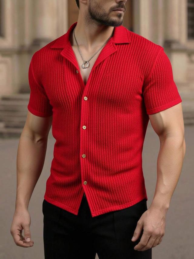 red vertical pleated textured button down shirt