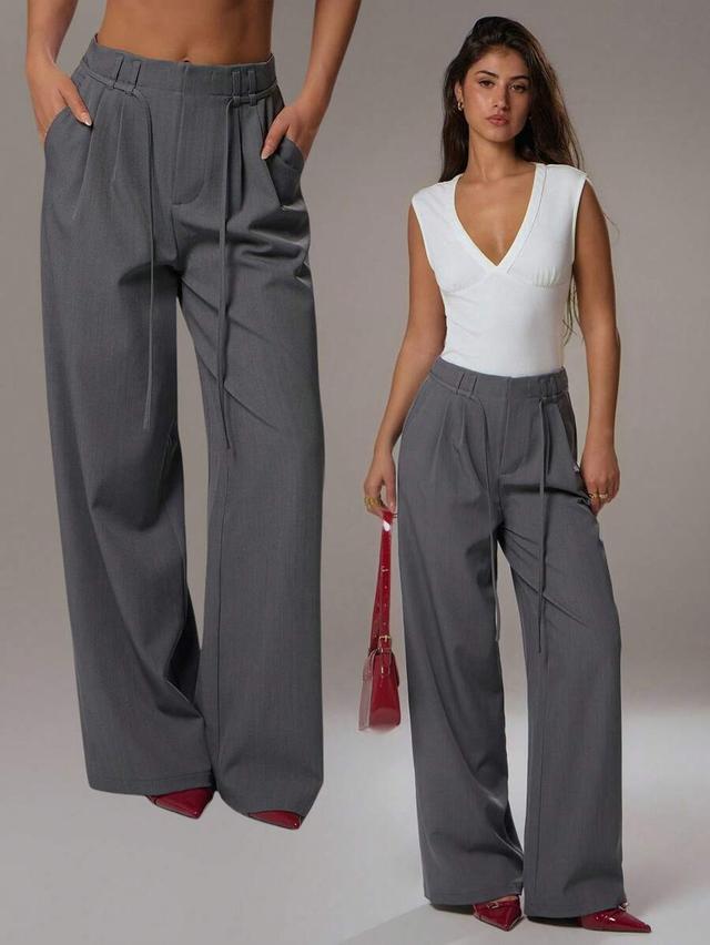 gray wide leg business casual office trousers