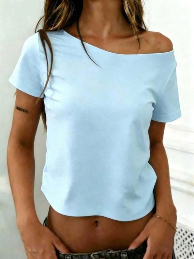 rovax cropped oblique shoulder short sleeve t-shirt