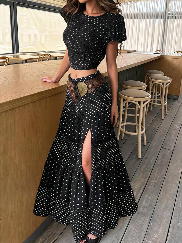 polka dot tiered maxi skirt with lace patchwork
