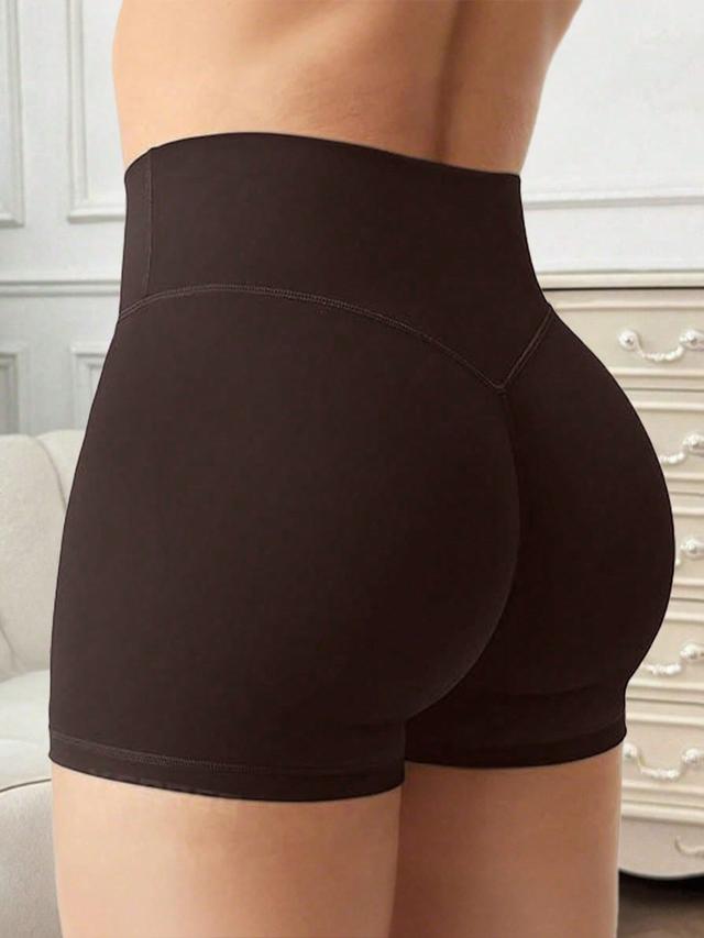 solid brown high waist casual cycling sports shorts