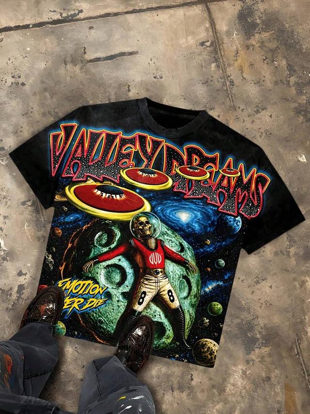 valley dreams skeleton astronaut ufo y2k graphic t-shirt