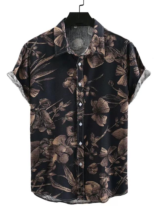 men floral print short sleeve casual shirt