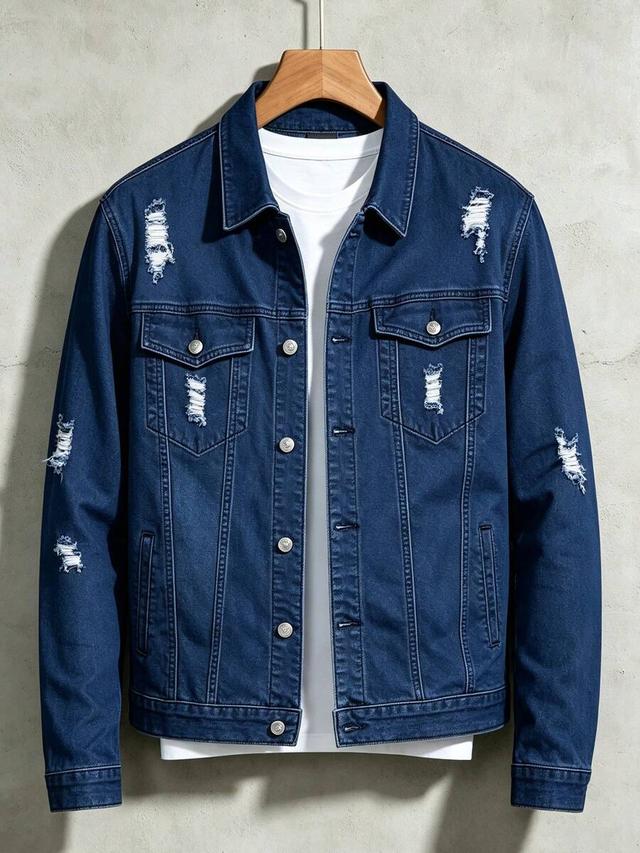 men's classic indigo distressed denim jacket