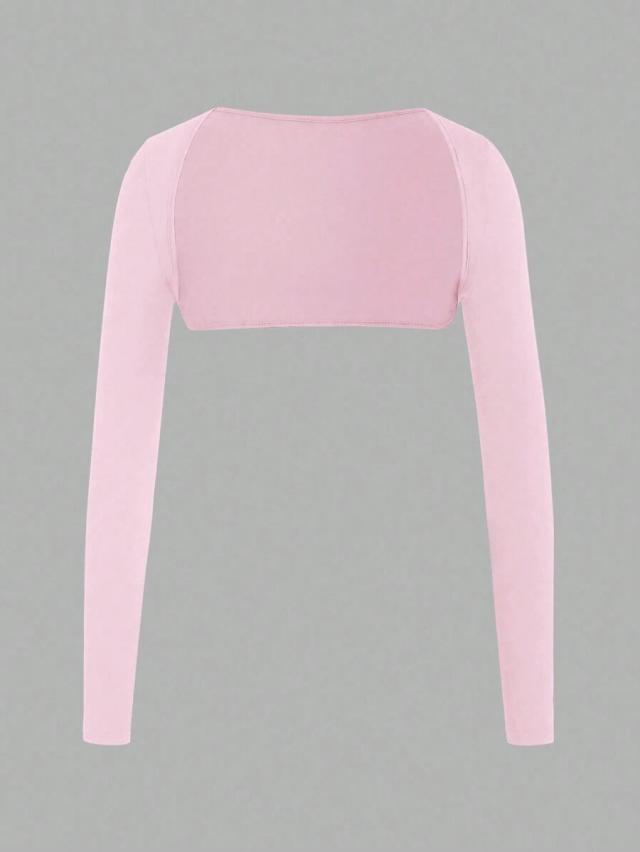 solid pink long sleeve cropped shrug top