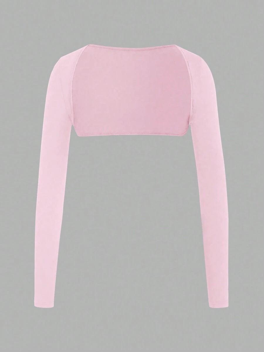 solid pink long sleeve cropped shrug top