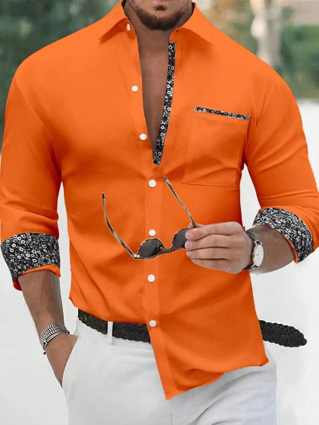 orange long sleeve shirt with floral patchwork detailing