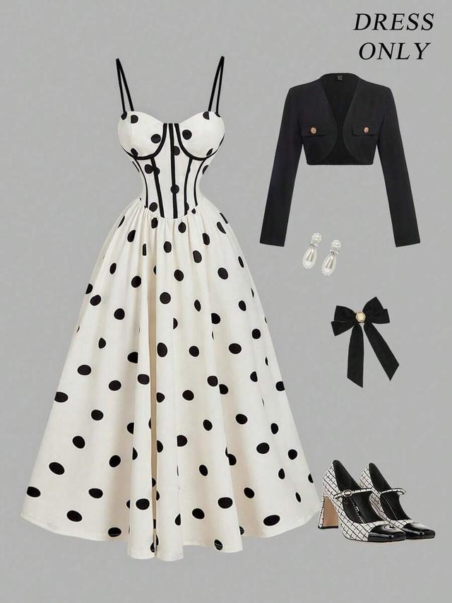 white and black polka dot camisole tea dress