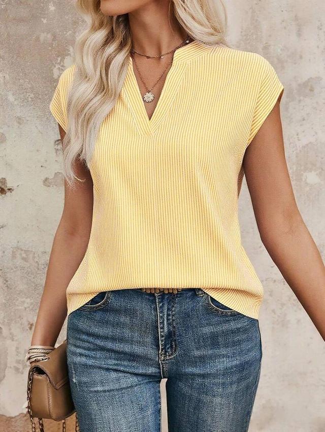 emery rose yellow striped notch collar short sleeve shirt