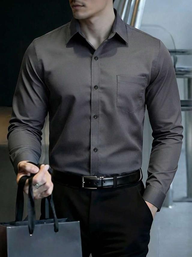 charcoal grey single-breasted formal long sleeve shirt