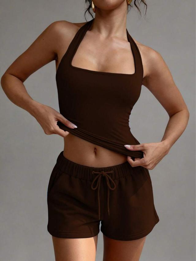 brown backless square neck slim fit camisole