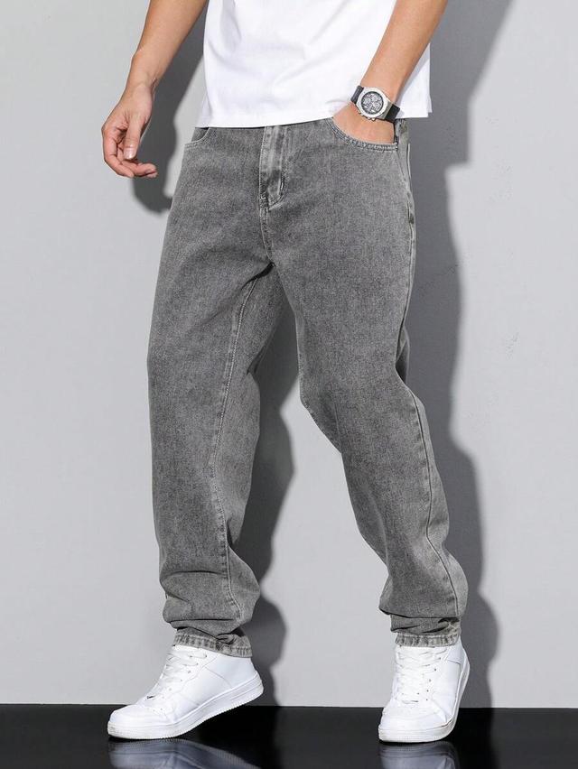 men's casual distressed tapered fit grey jeans