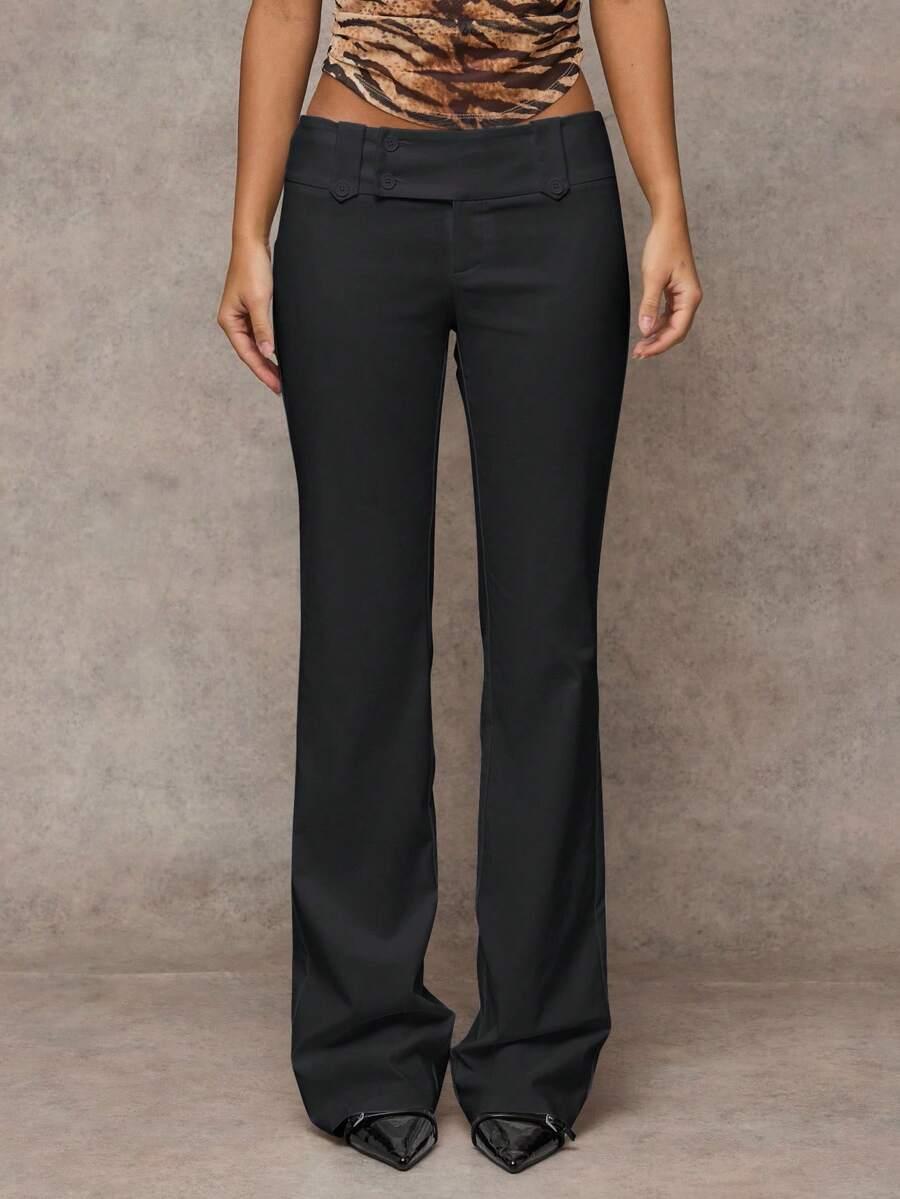 black low-waisted wide leg office trousers