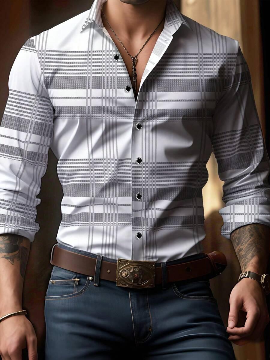 men's classic plaid long sleeve button-down shirt