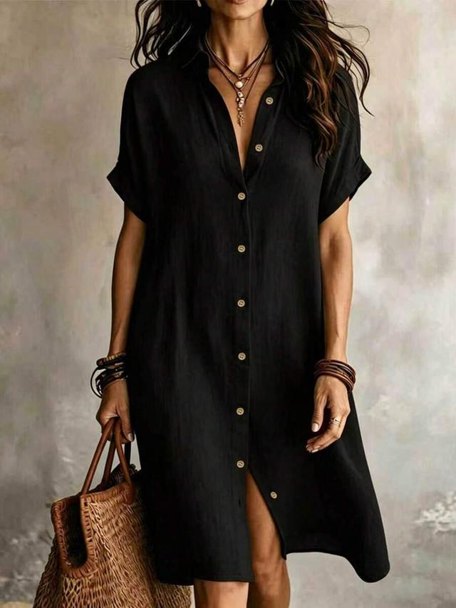 black linen button-down shirt dress