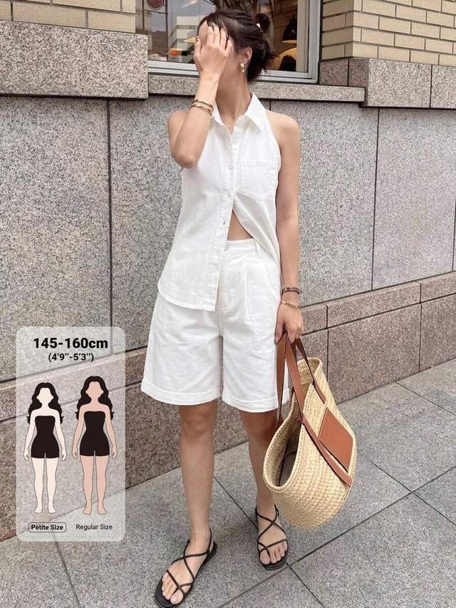 solid color sleeveless button-down shirt and shorts set