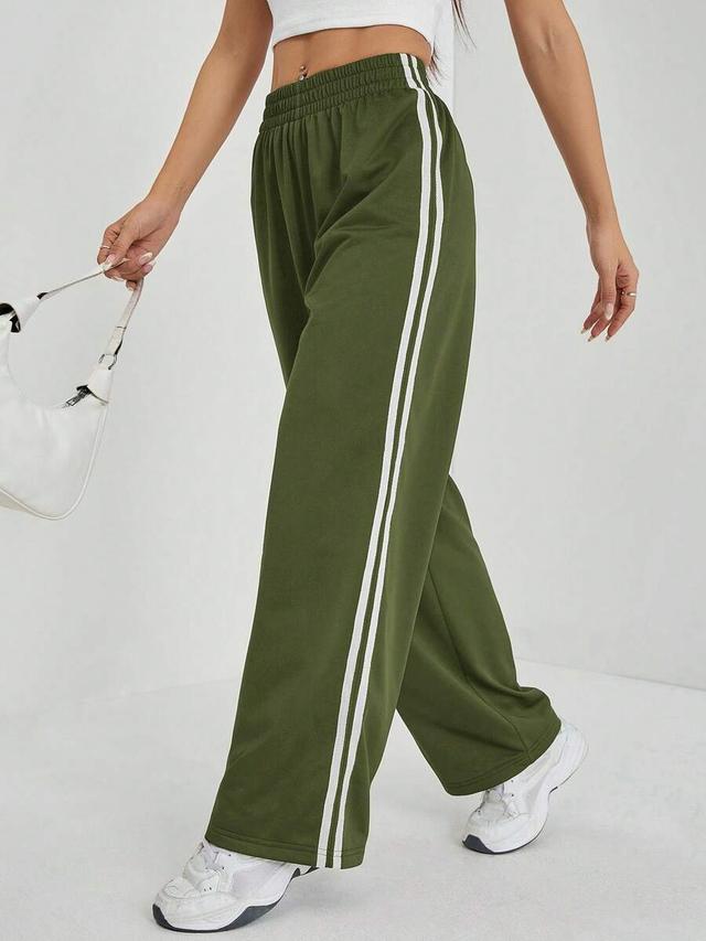 army green side striped wide leg sweatpants