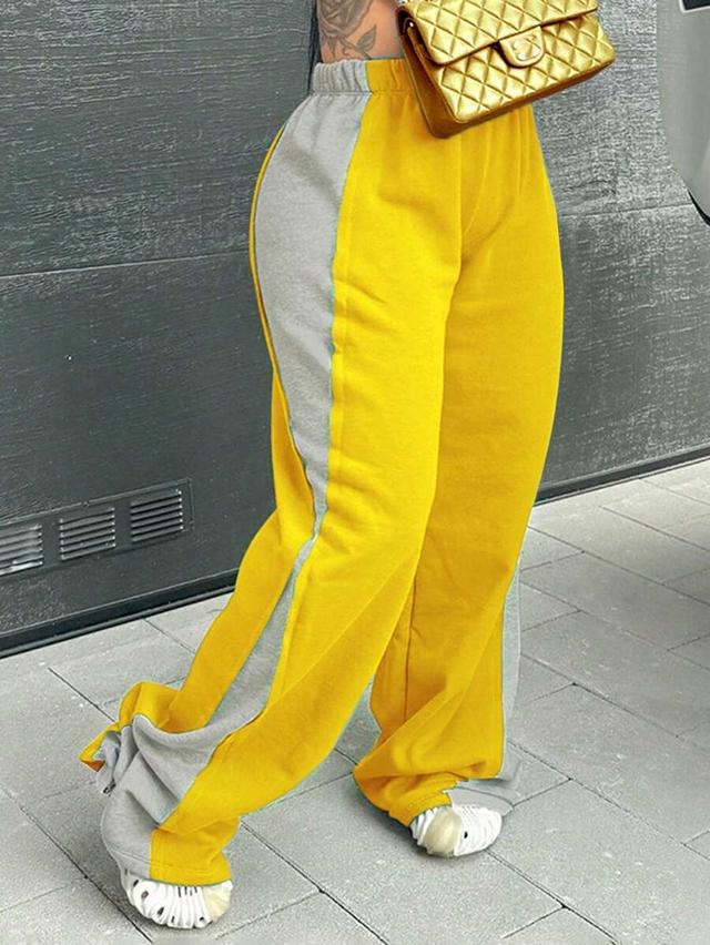 yellow and grey color block casual sweatpants