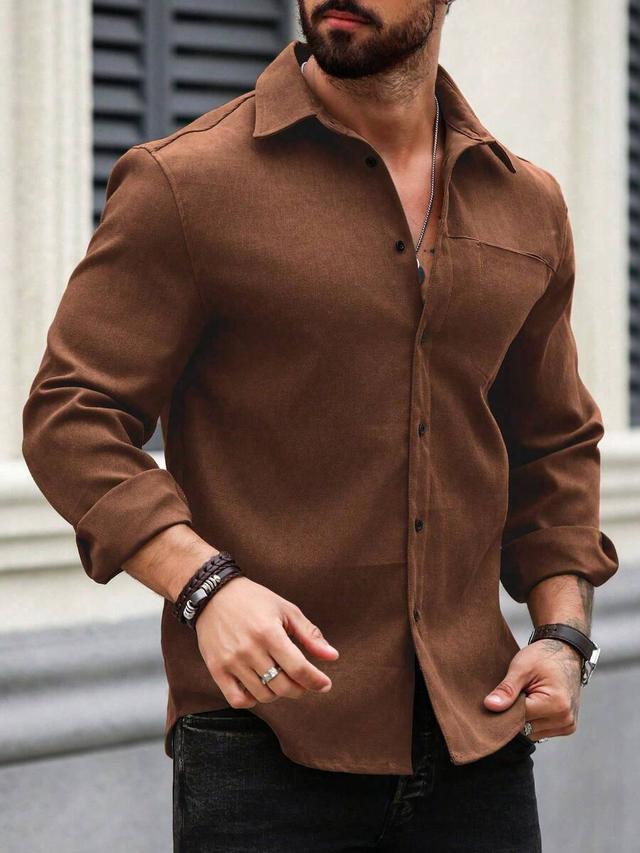 manfinity homme solid color long sleeve button-down shirt
