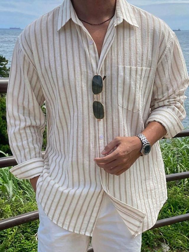 dazy spring white striped long sleeve men's shirt