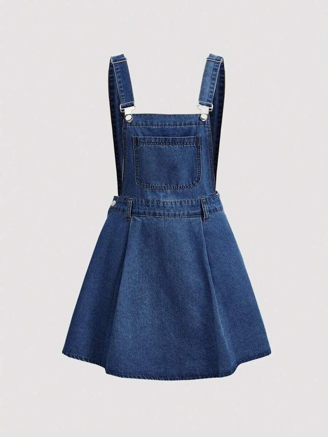 retro casual blue denim bib overall knee-length dress