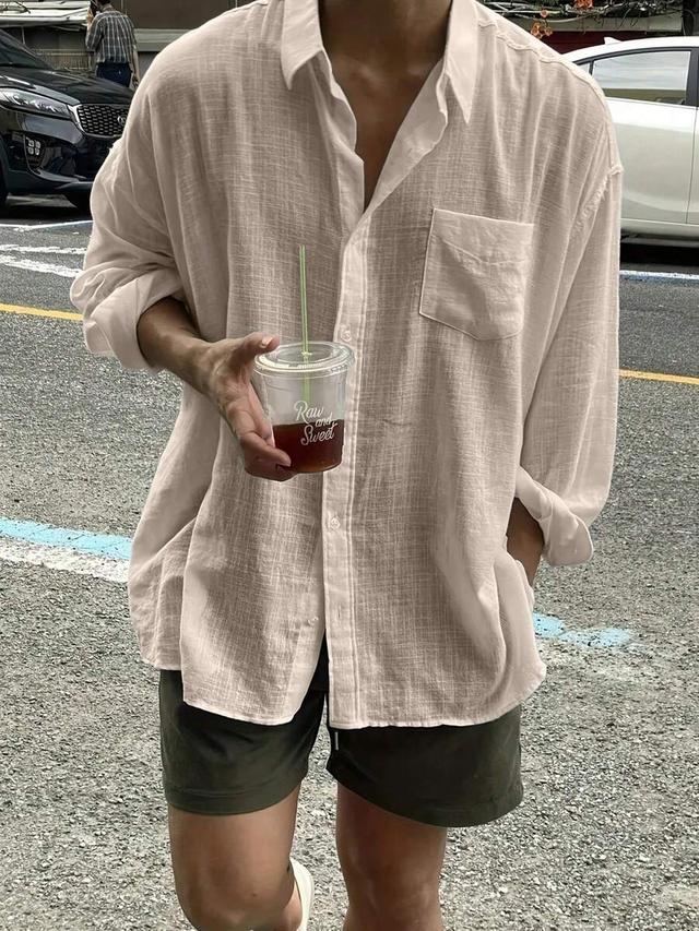 men's solid color long sleeve loose casual shirt