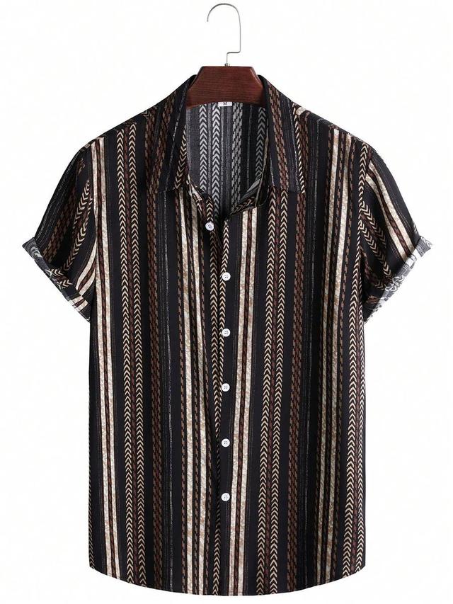 men's striped print short sleeve casual shirt